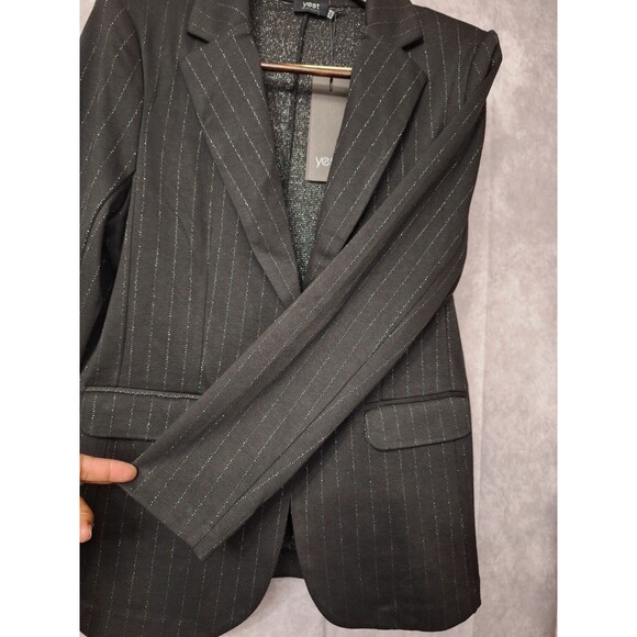 NWT Pinstriped Knit Blazer Women's Sz 8 One Button Black Pockets Career Classic - Picture 8 of 15
